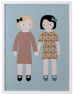 Dekoracja ścienna przyjaciółki niebieskie tło biała ramka 32x42 cm – obraz-1