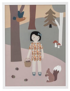 Dekoracja ścienna dziewczynka w lesie biała ramka 32x42 cm – obraz-1