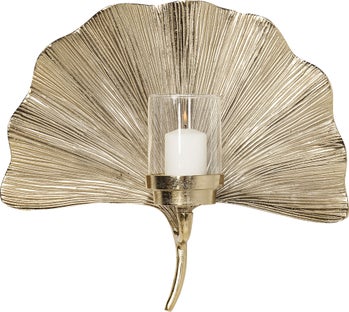 Świecznik ścienny aluminium szkło złoty 50x45 cm – obraz-1