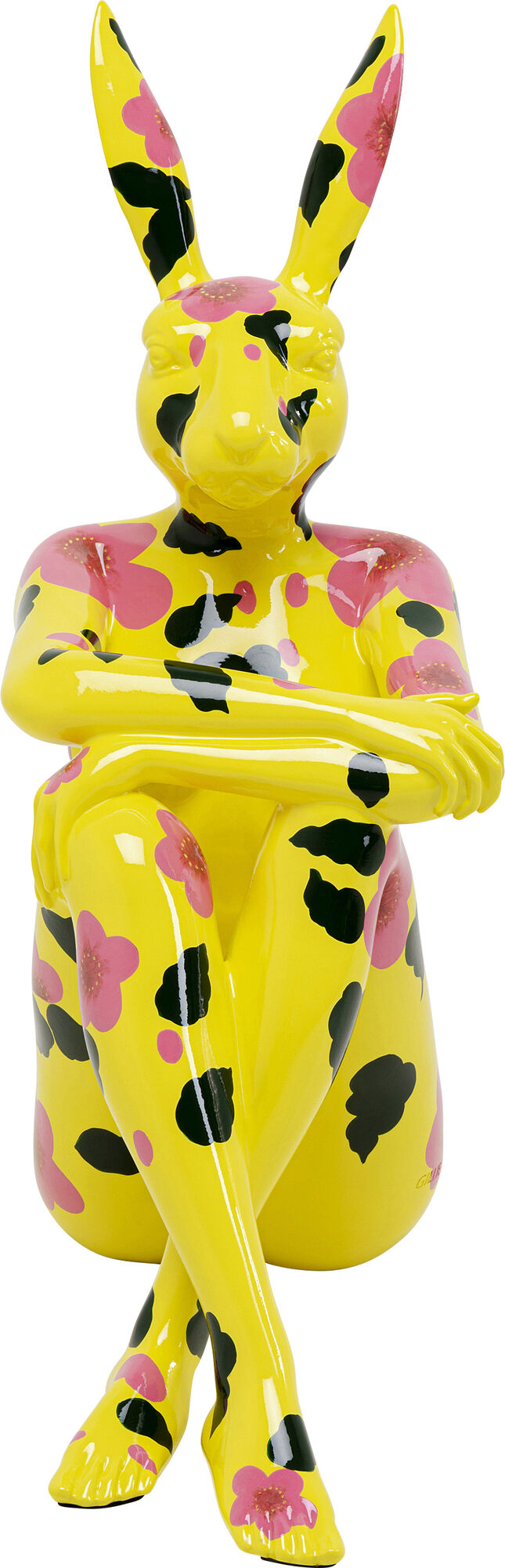 Dekoracja stojąca żółty królik z motywem kwiatowym 60x80 cm – grafika-1.
