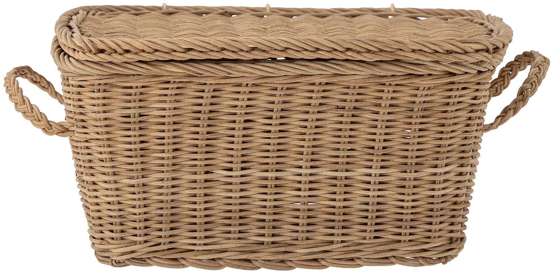Kosz z pokrywką naturalny rattanowy 35x29 cm – obraz-1