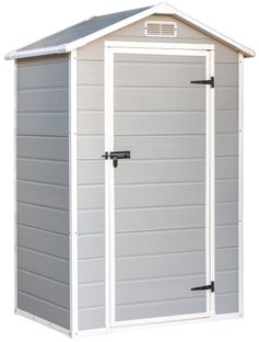 Domek narzędziowy jednodrzwiowy tworzywo sztuczne szary 134x204 cm – obraz-1