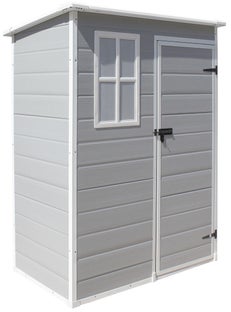 Domek narzędziowy jednodrzwiowy tworzywo sztuczne szary 151x192 cm – obraz-1