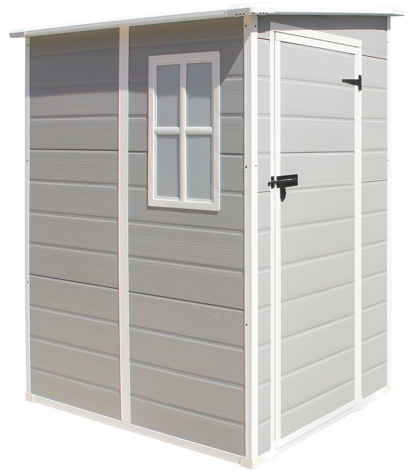 Domek narzędziowy jednodrzwiowy tworzywo sztuczne szary 151x193 cm – obraz-1