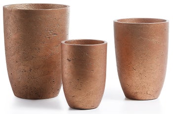 Zestaw trzech doniczek ogrodowych cementowych miedziane Ø20 cm / Ø17 cm / Ø13 cm – obraz-1