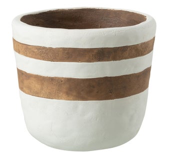 Doniczka ceramiczna biała w brązowe ozdobne paski Ø18 cm – obraz-1