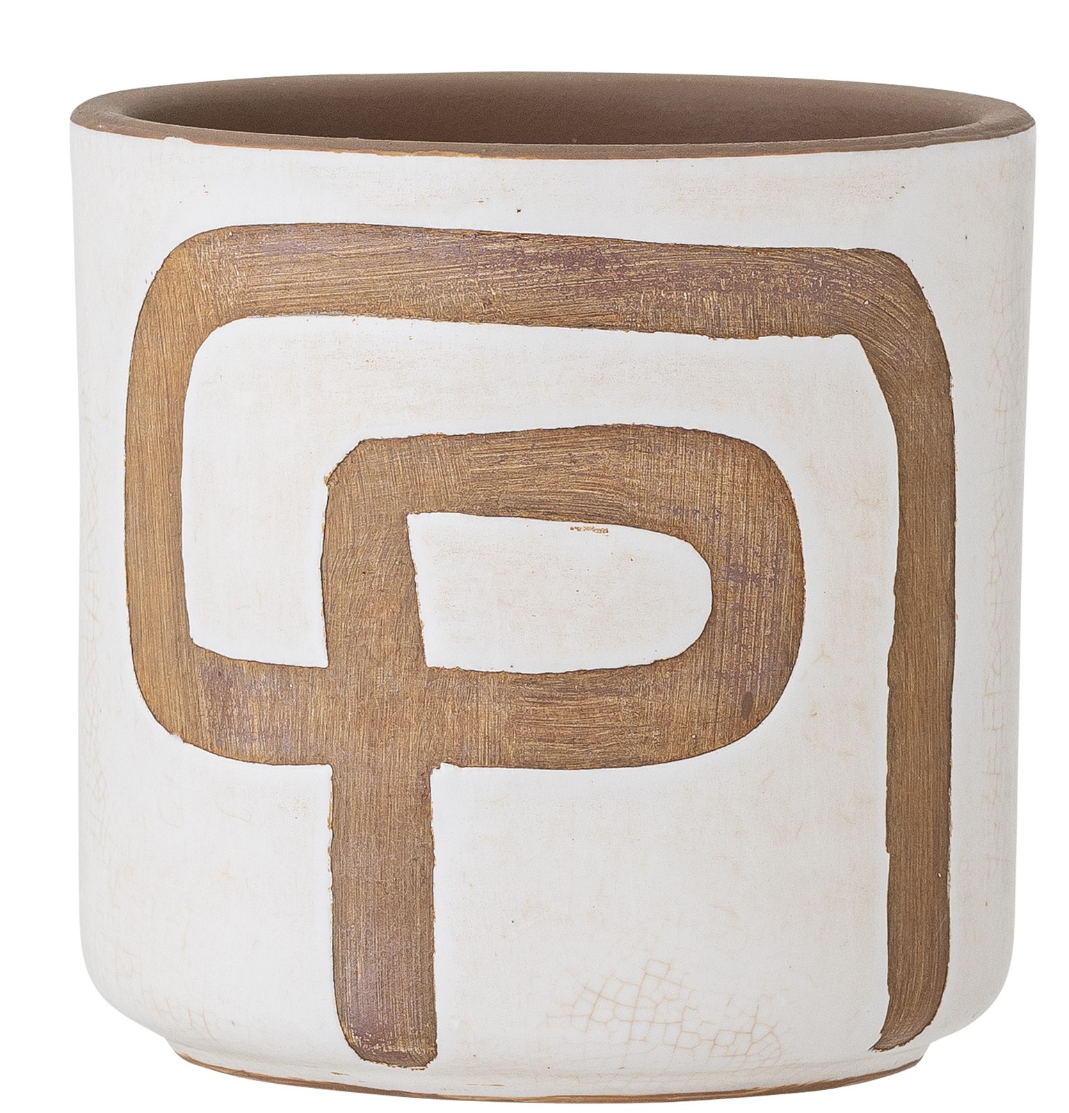 Doniczka dekoracyjna biała z brązowymi wzorami terakota 12x12 cm – obraz-1