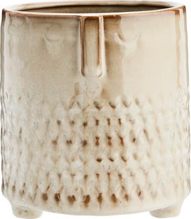 Doniczka kamionkowa Face Ø14x15 cm beżowa – obraz-1