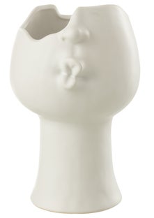 Doniczka porcelanowa biała z motywem twarzy 18,5x29,2x20 cm – obraz-1
