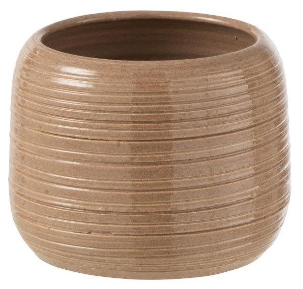 Doniczka Ribbed Ø16x13 cm beżowa – obraz-1