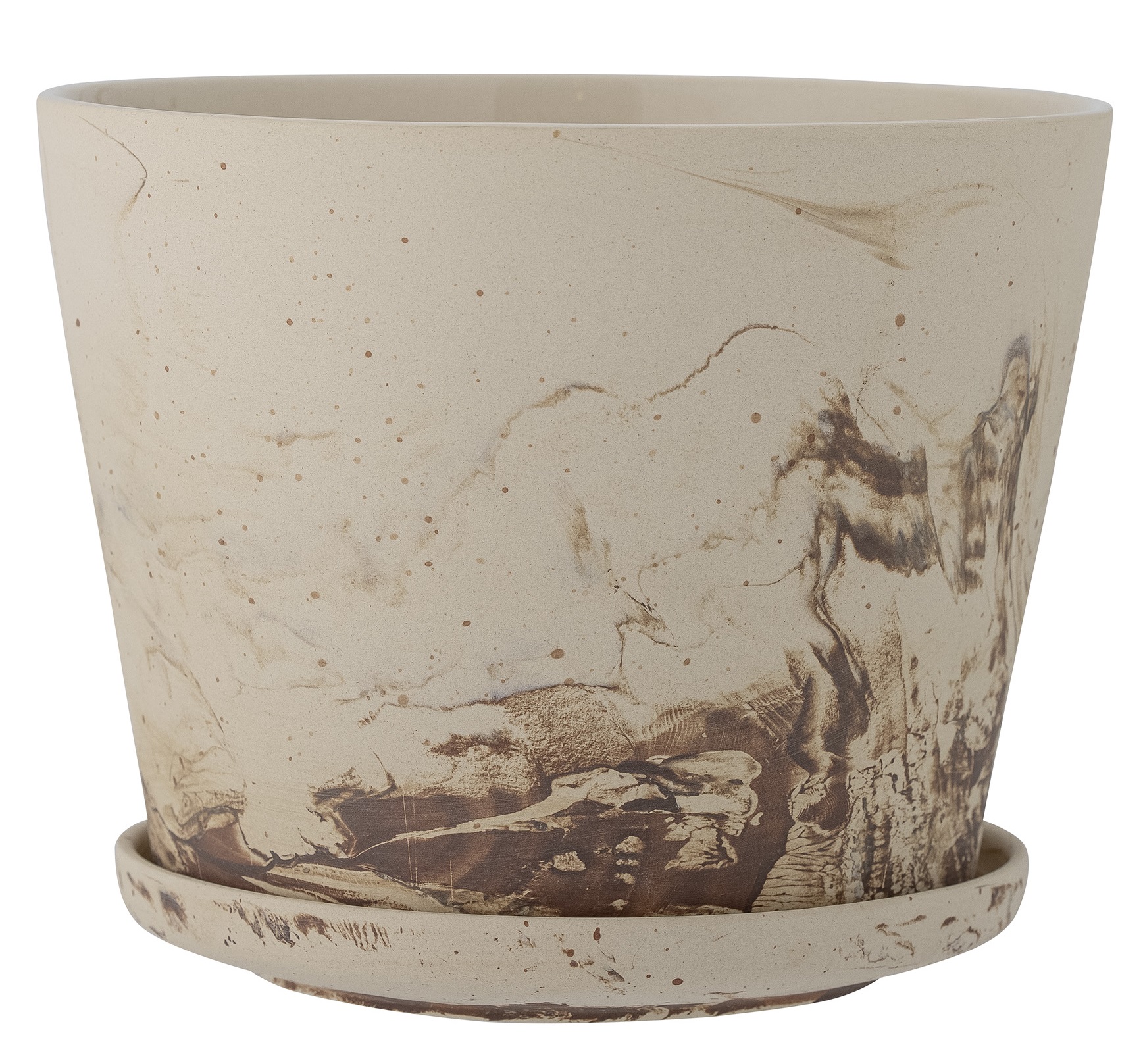 Doniczka z kamionki kremowa z brązowym efektem akwareli Ø21 cm – obraz-1
