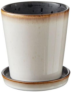 Doniczka z podstawką Bitz Ø10x11 cm kremowa - środek czarny – obraz-1