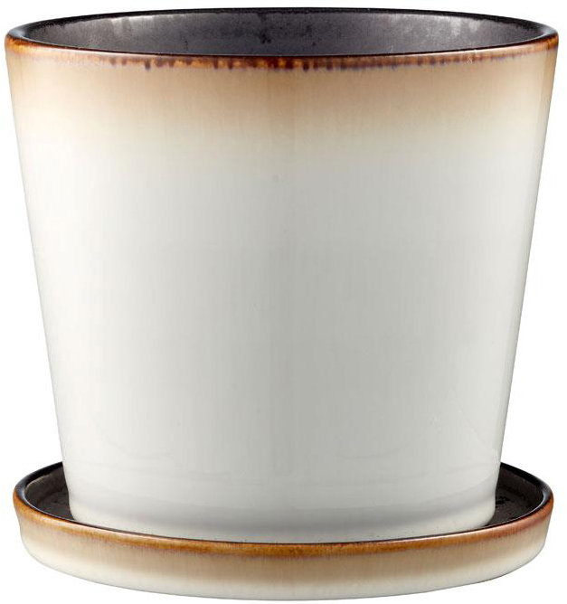 Doniczka z podstawką kremowa 14x13 cm – obraz-1