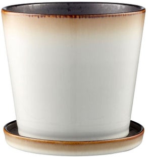 Doniczka z podstawką kremowa 14x13 cm – obraz-1