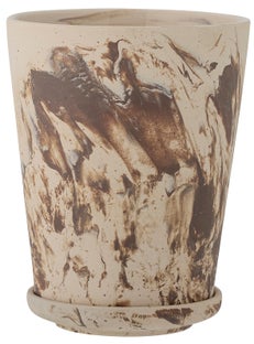 Doniczka z podstawką z kamionki beżowo-brązowa Ø13x16 cm – obraz-1