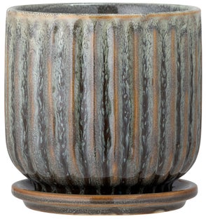 Doniczka z podstawką z kamionki zielono-brązowa Ø16x16 cm – obraz-1