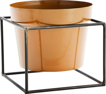 Doniczka ze stojakiem metalowa pomarańczowa 16x16 cm – obraz-1