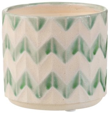 Doniczka Zigzag Ø12x11 cm beżowo-zielona – obraz-1