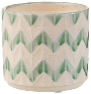 Doniczka Zigzag Ø12x11 cm beżowo-zielona – obraz-1