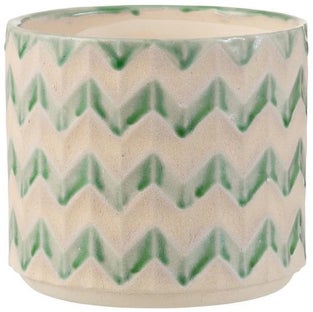 Doniczka Zigzag Ø18x16 cm beżowo-zielona – obraz-1
