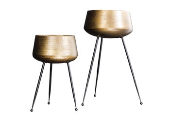 Doniczki FLOWERS zestaw 2 sztuki czarna rama efekt młotkowanego mosiądzu – grafika-1.