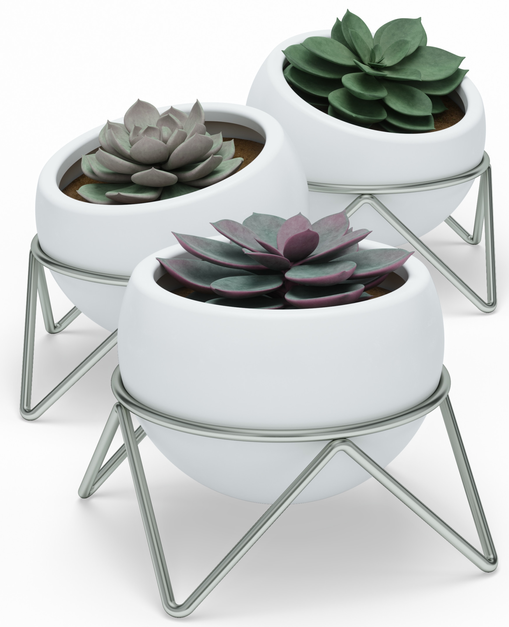 Doniczki Potsy (3-set) biało-srebrne – obraz-1