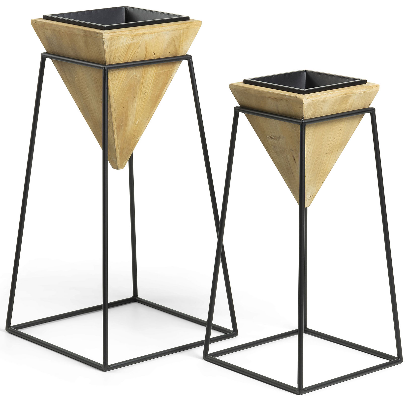 Zestaw 2 doniczek drewno czarny 43x43 cm – obraz-1