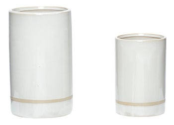 Doniczki ceramiczne 2 set biało-beżowe – obraz-1