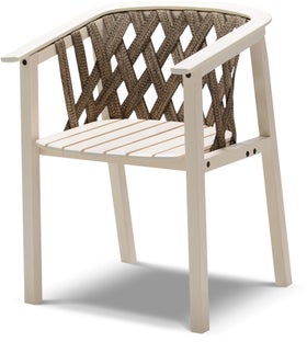 Drewniane krzesło ogrodowe białe z plecionym oparciem 57x78 cm – obraz-1