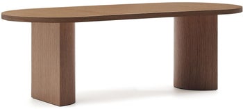 Duży stół na dwóch nogach pokryty fornirem dębowym o orzechowym wykończeniu 240x75 cm – obraz-1