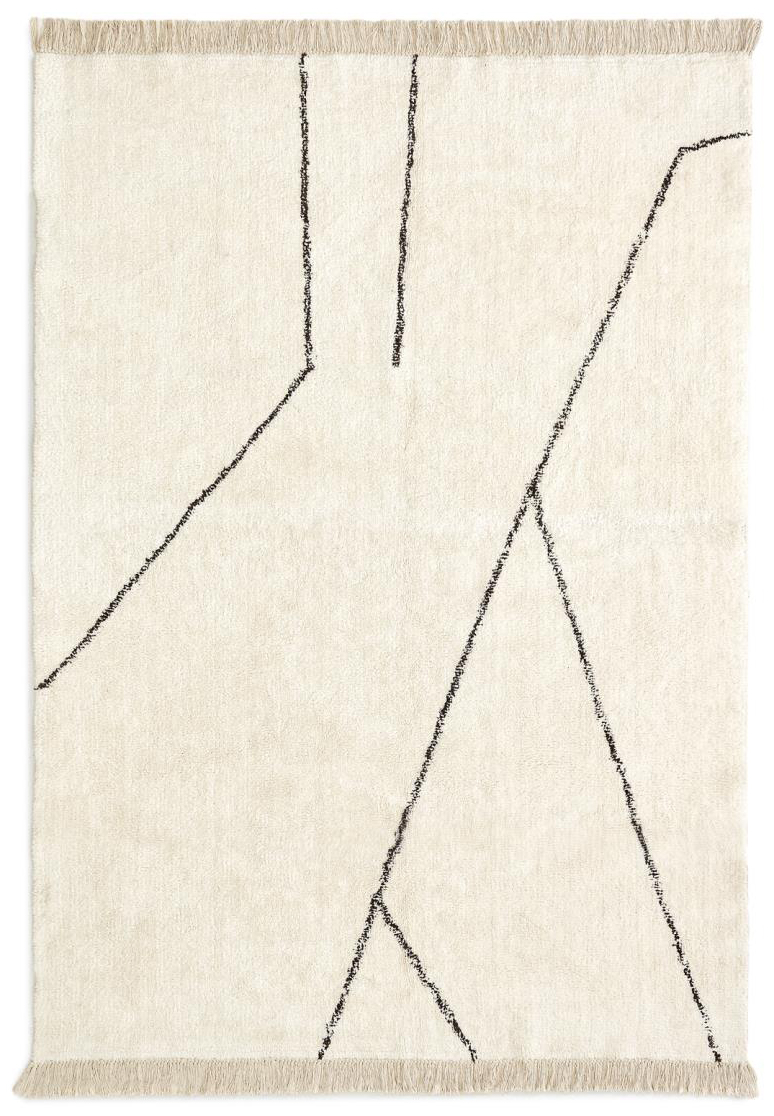 Dywan biały z frędzlami 160x230 cm czarne wzory – obraz-1