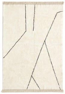 Dywan biały z frędzlami 160x230 cm czarne wzory – obraz-1