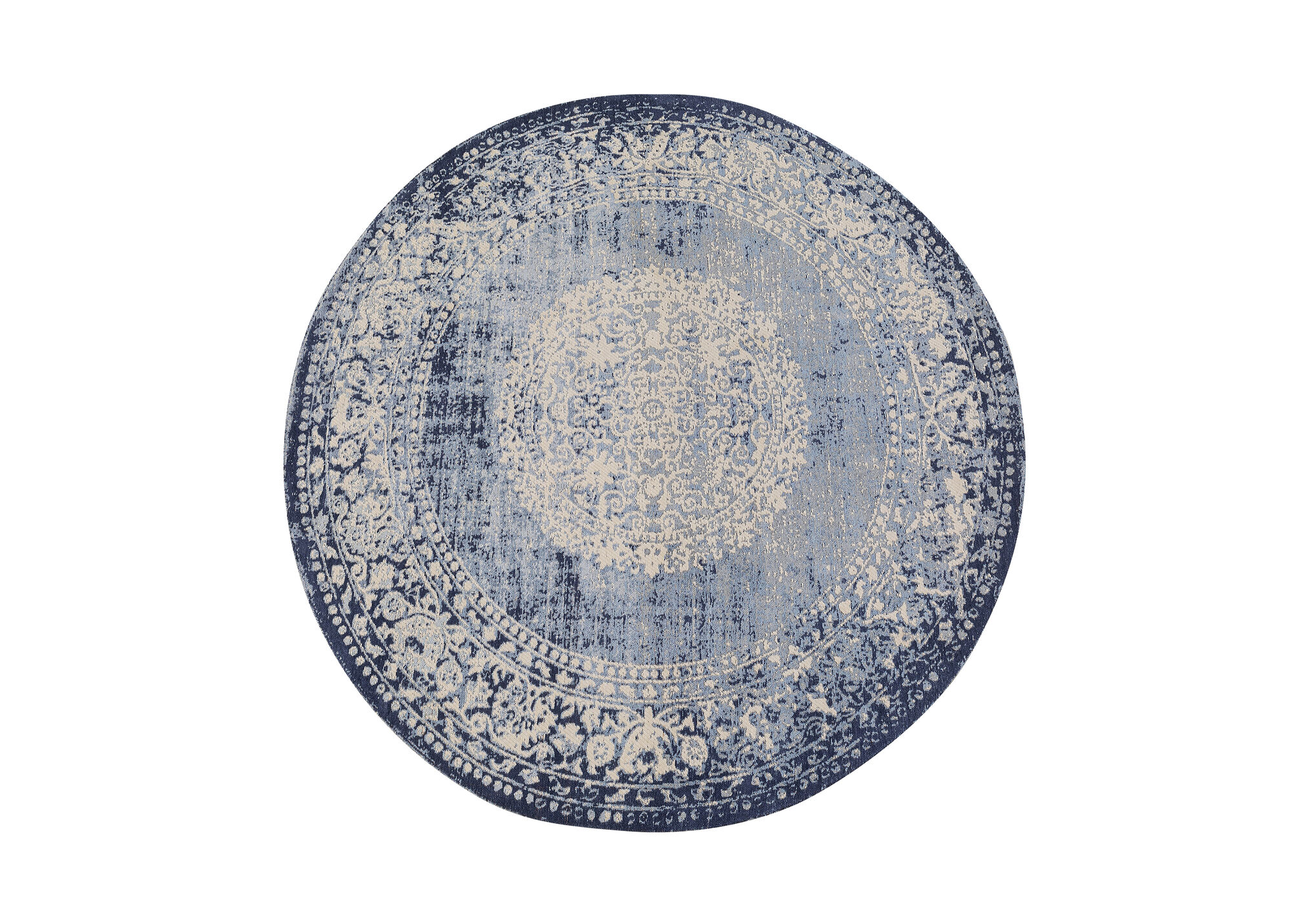 Dywan okrągły do salonu niebieski vintage Ø200 cm – grafika-1.