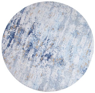 Dywan okrągły niebiesko-beżowy postarzany wygląd Ø150 cm – grafika-1.