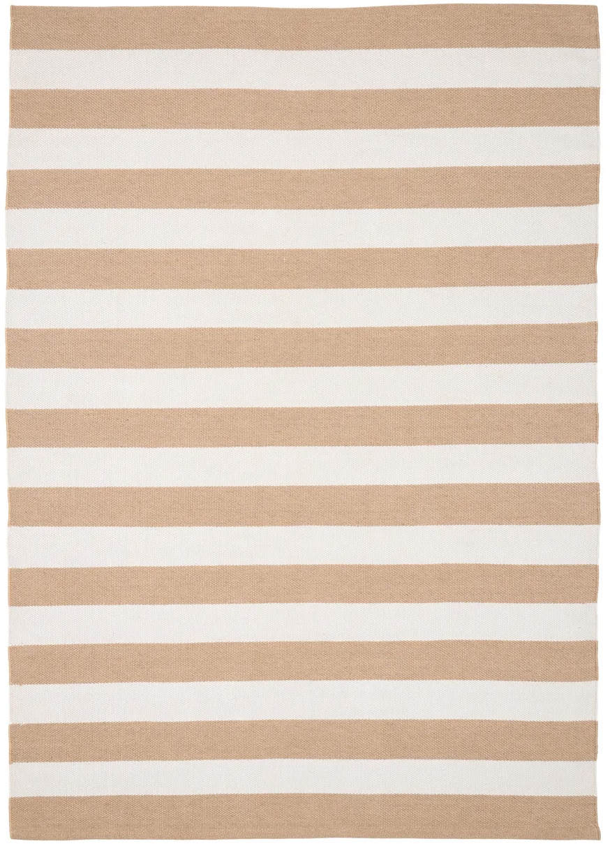 Dywan prostokątny z plastiku z recyklingu w paski beżowy/ecru 140x200 cm mały – grafika-1.