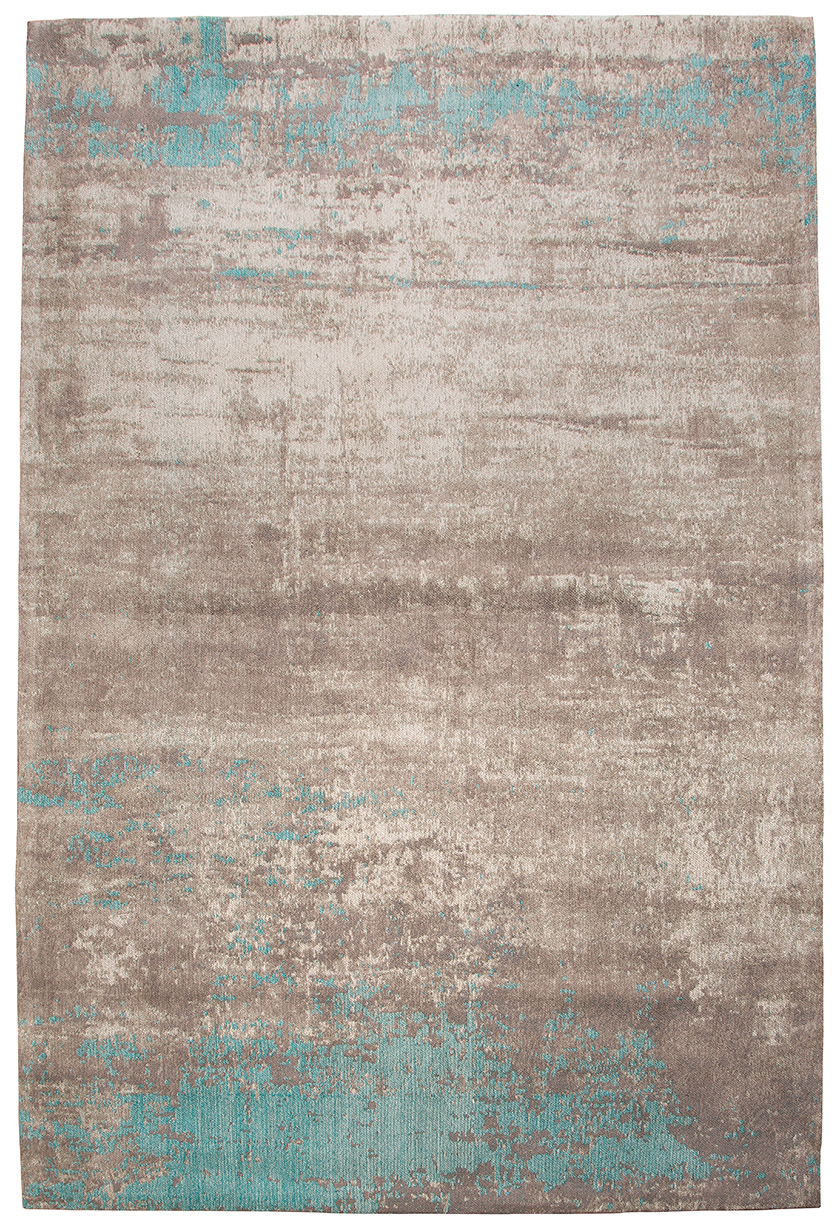 Prostokątny dywan vintage w odcieniach szaro-beżowych i niebieskich do salonu – grafika-1.