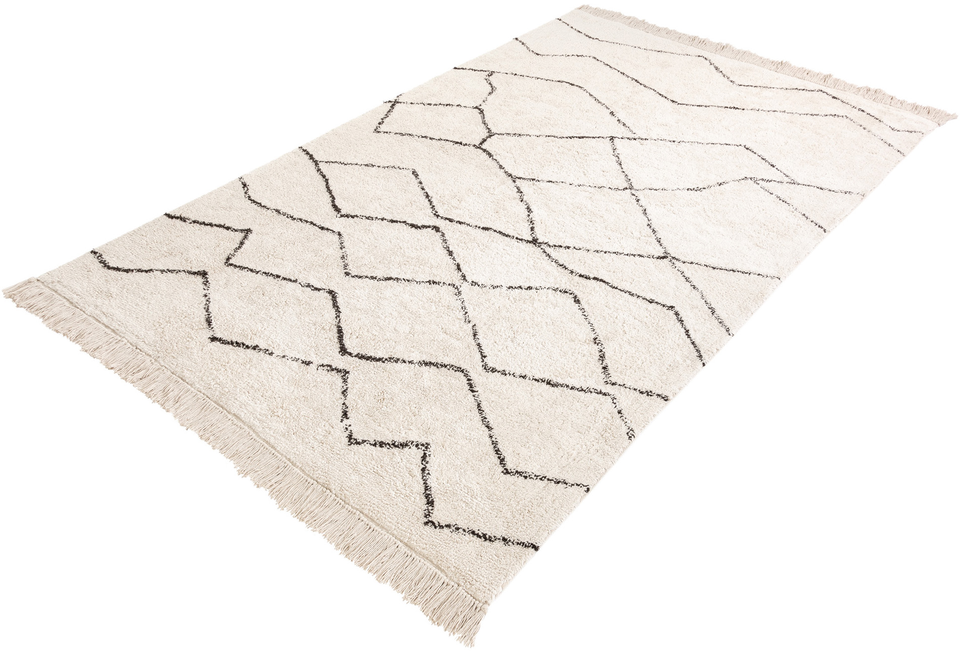 Dywan z frędzlami bawełniany kolor kość słoniowa wzory ciemnoszare 190x290 cm – obraz-1