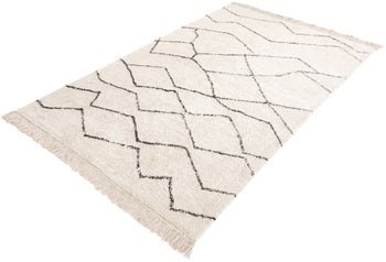 Dywan z frędzlami bawełniany kolor kość słoniowa wzory ciemnoszare 190x290 cm – obraz-1