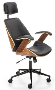 Eleganckie krzesło biurowe gabinetowe czarno-drewniane 70/119-129 cm – obraz-1