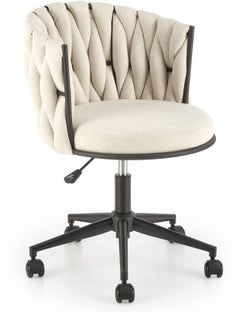 Eleganckie krzesło biurowe jasnobeżowe z plecionym oparciem 60/75-85 cm – obraz-1