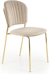 Eleganckie krzesło do jadalni ze złotymi nogami beżowe 56x85 cm – obraz-1