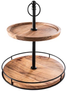 Etażerka z drewna akacjowego z metalowym uchwytem w kolorze czarnym – grafika-1.