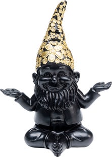 Gnome Meditation tonttu koriste-esine, musta/kulta 19cm – kuva-1.
