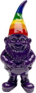 Figurka dekoracyjna krasnal fioletowy czapka kolorowa 11 cm – obraz-1