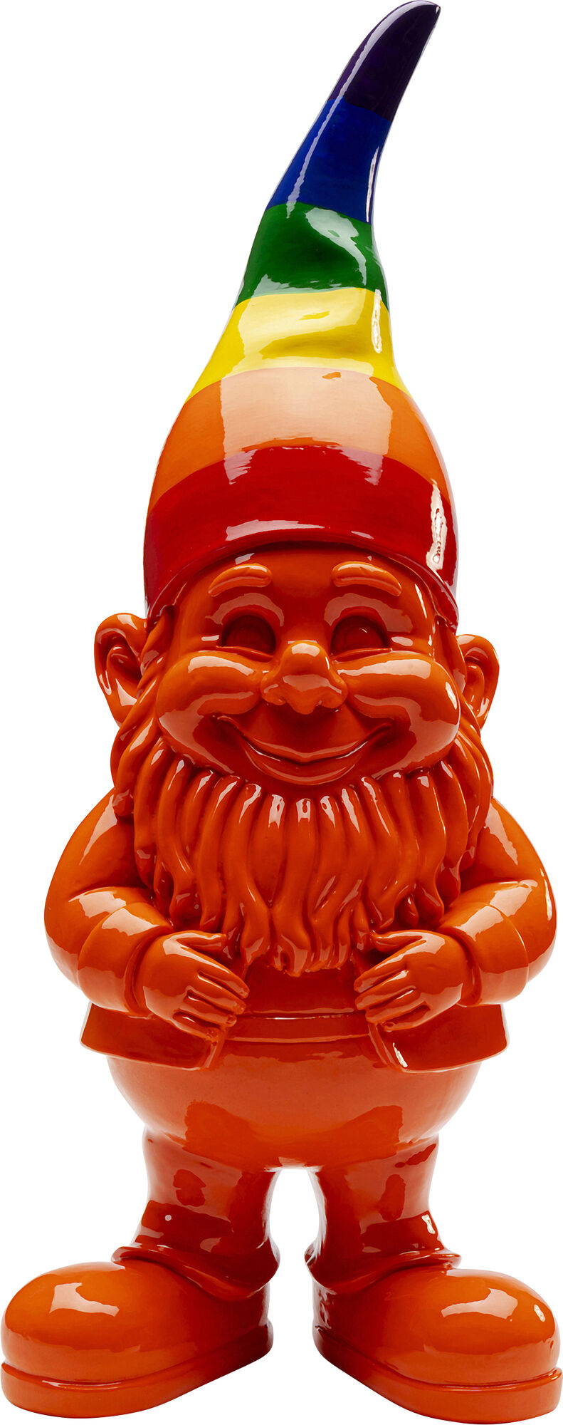 Figurka dekoracyjna krasnal pomarańczowy czapka kolorowa 46 cm – obraz-1