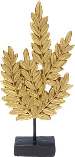 Figurka dekoracyjna złota z czarną podstawą 14x5 cm liście – obraz-1