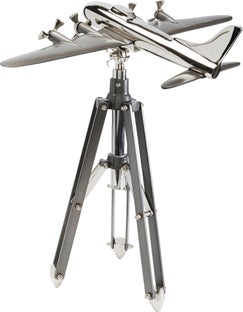 Figurka dekoracyjna na trójnogu samolot aluminium niklowane 57x54 cm – obraz-1