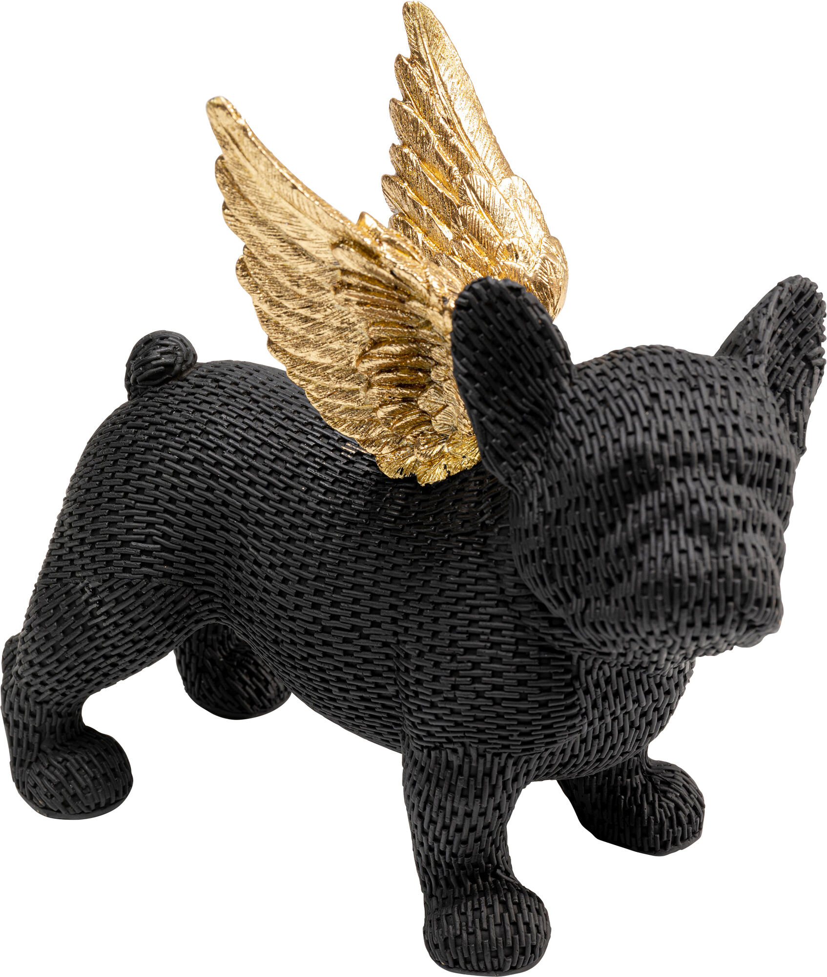 Figurka dekoracyjna piesek czarny anioł złote skrzydła 28x25 cm – obraz-1