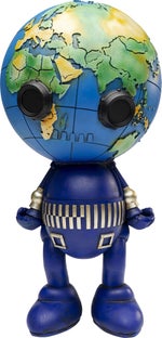 Figurka dekoracyjna robot niebieski ręcznie malowany 50 cm – obraz-1