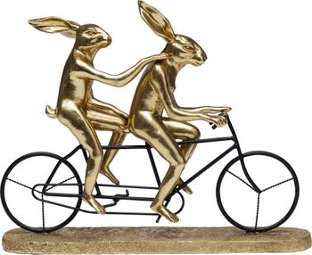 Figurka dekoracyjna metalowa czarna króliki na rowerze 43x11 cm – obraz-1